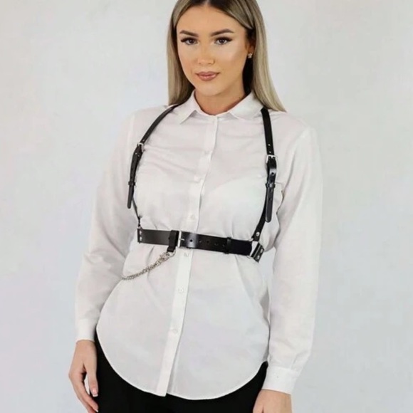 PU Leather Chain Suspender Harness Belt - Picture 2 of 5